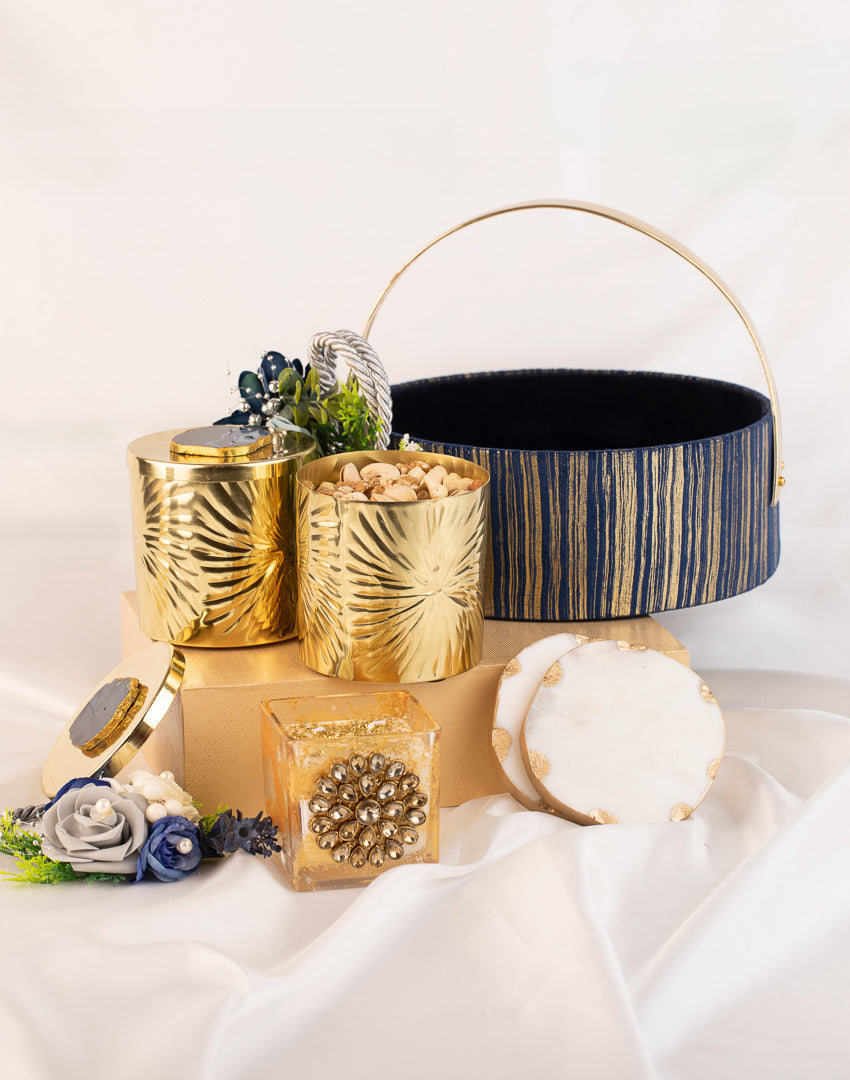 Royal Blue- Stripes Round Hamper