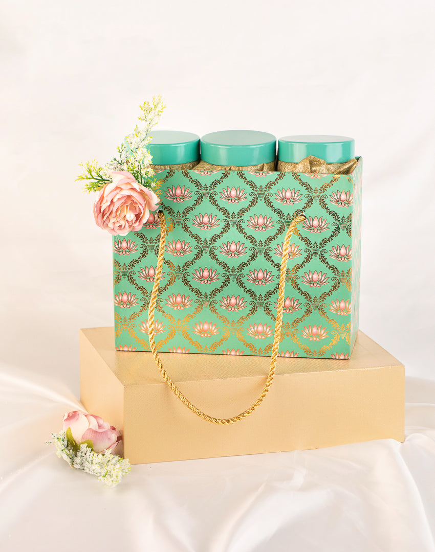 Lotus Print - 3 Jar Hamper