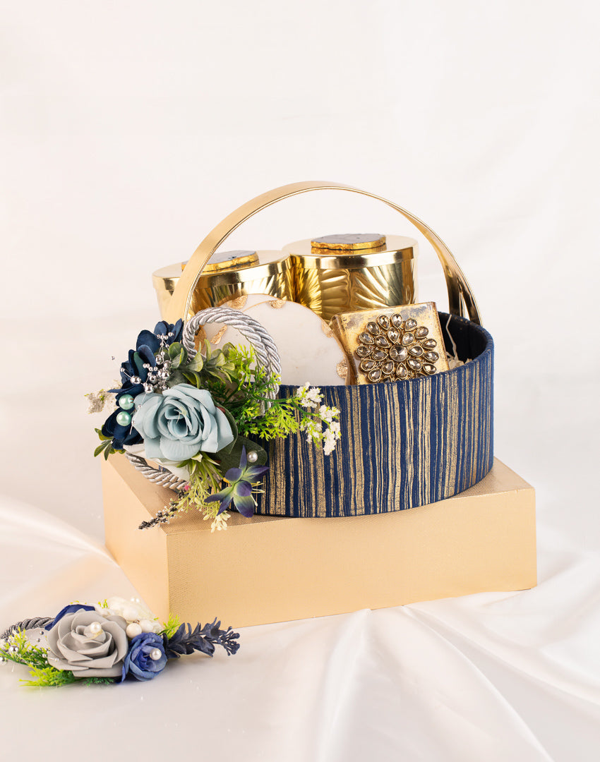 Royal Blue- Stripes Round Hamper