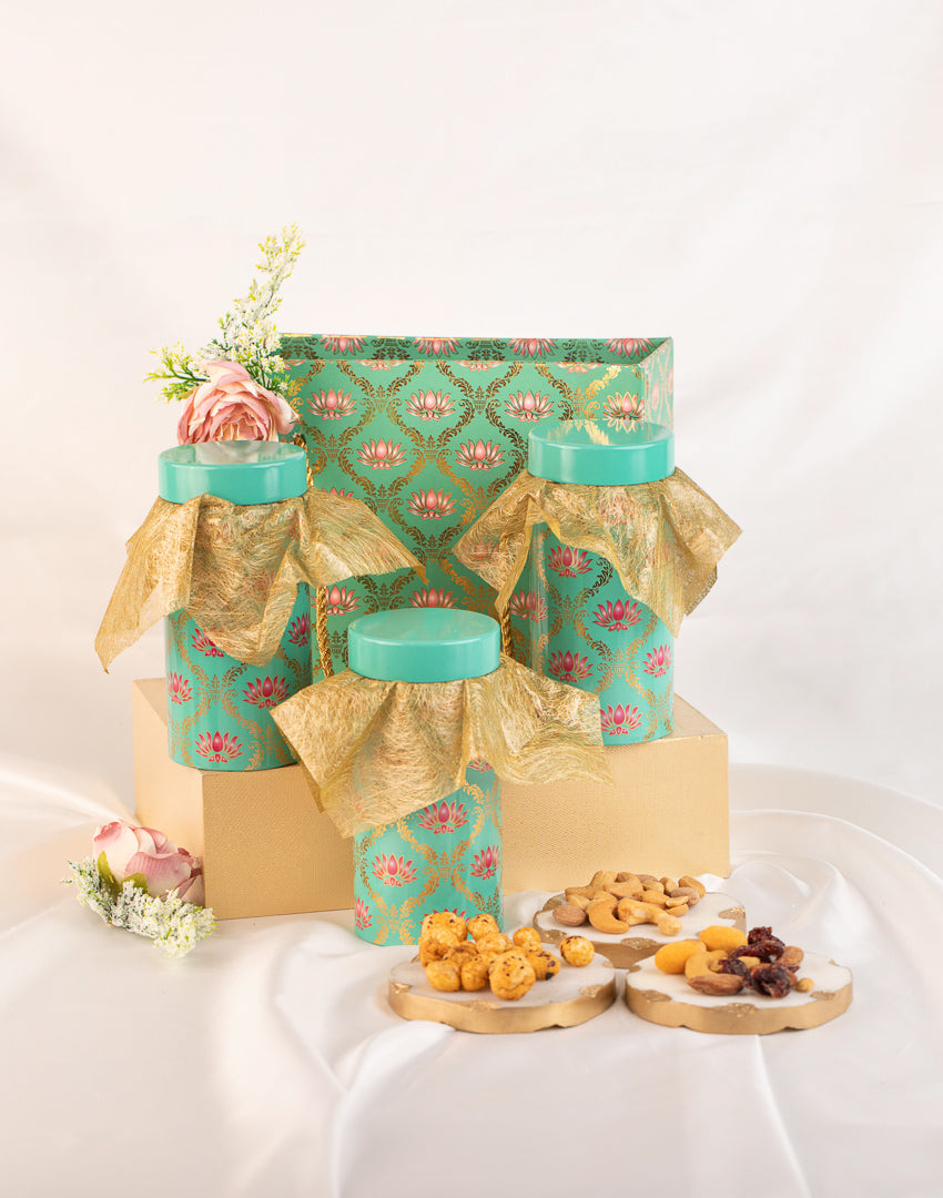 Lotus Print - 3 Jar Hamper