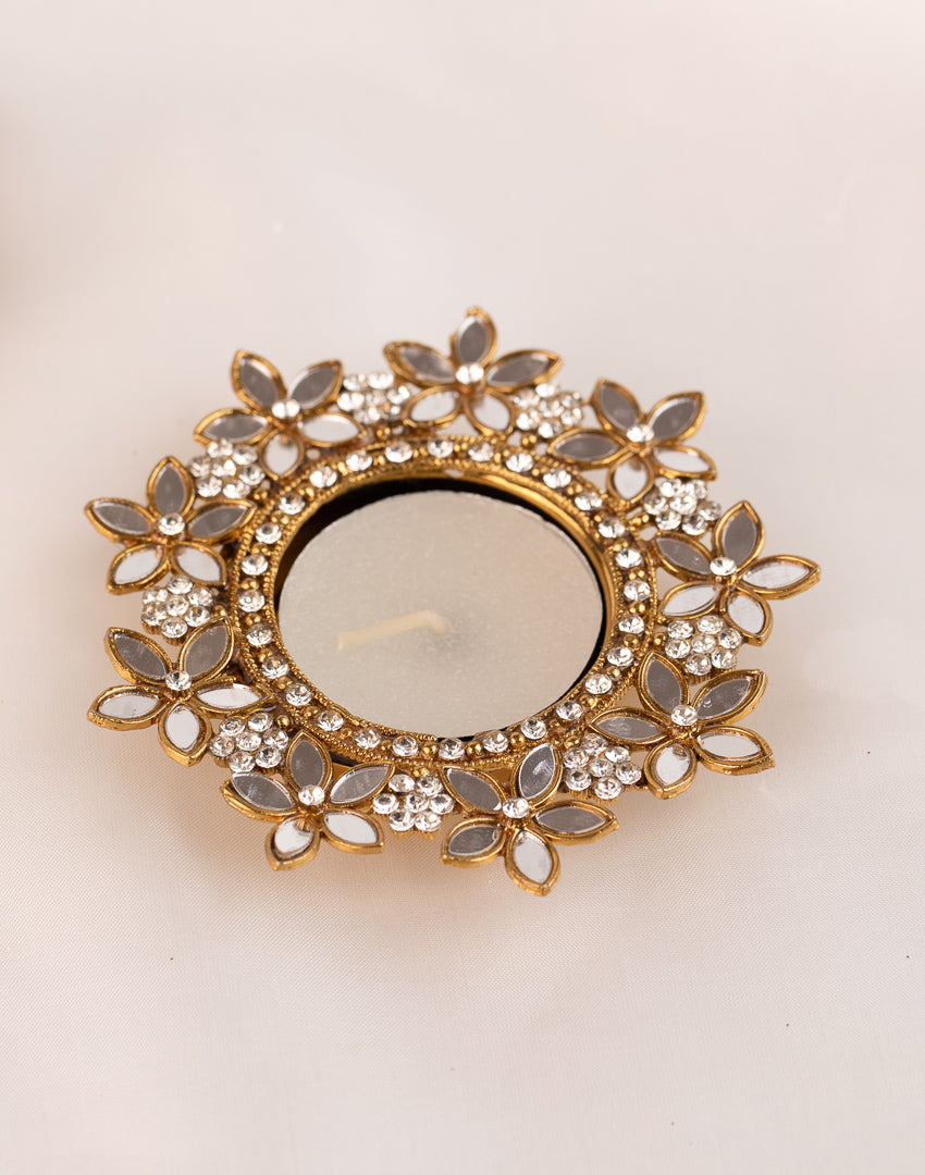 Floral Mirror studded candle holder