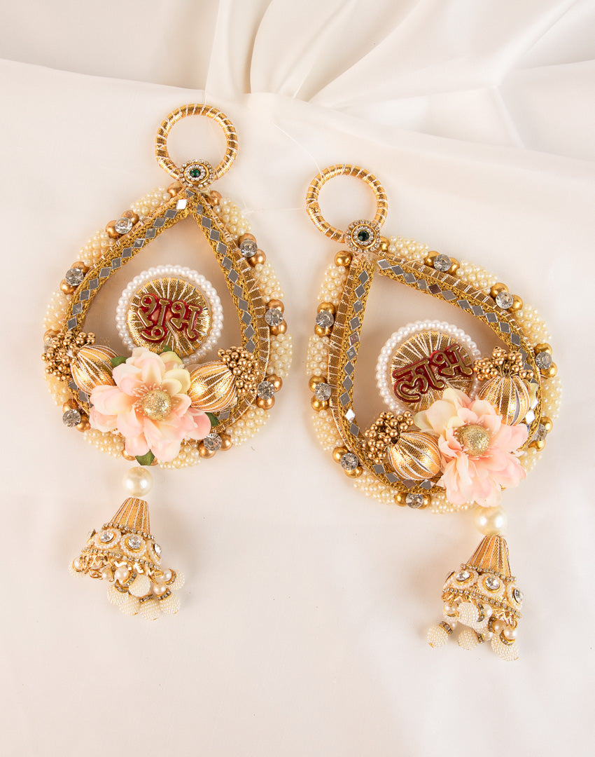 Classic Gold and White Beaded Subh Labh Set