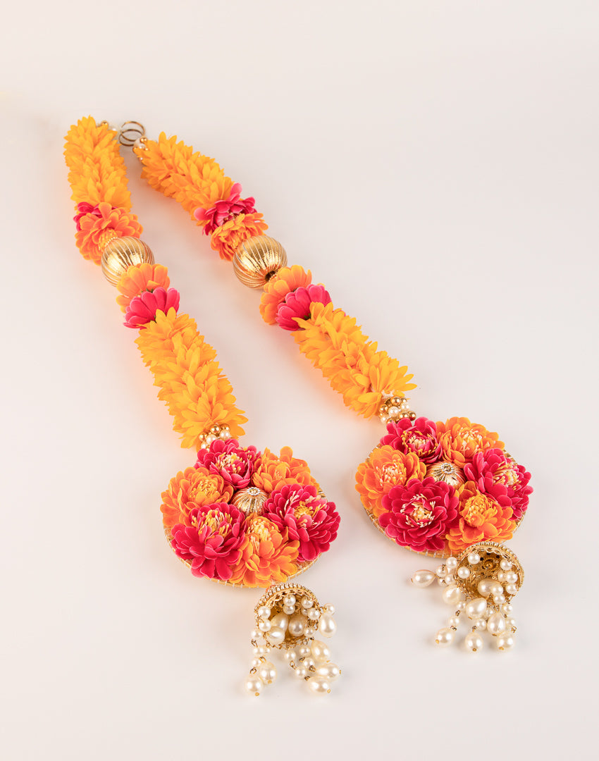 Orange and Pink with Gold Beads Side Hanging