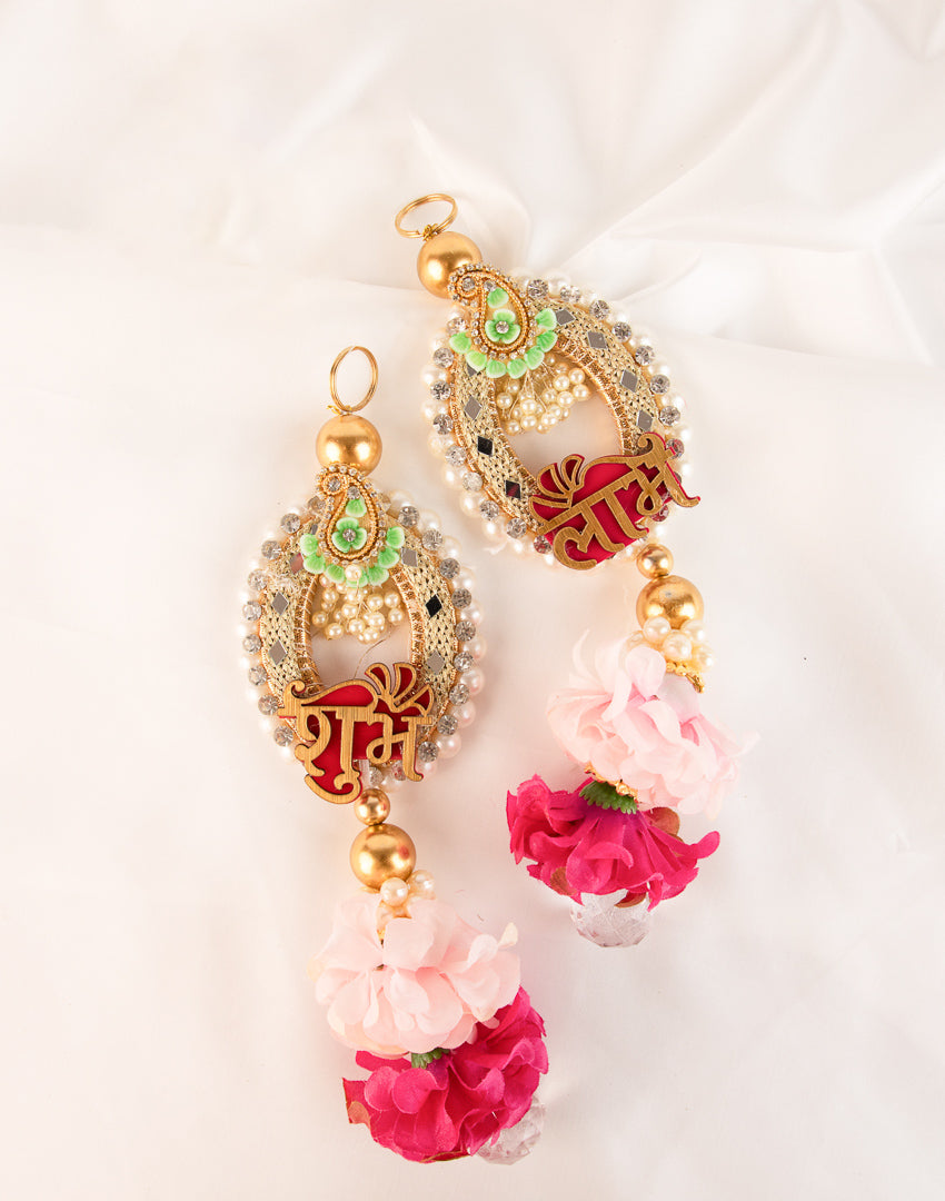 Pink Floral with Moti and Diamond Stones Studded Subh Labh Set