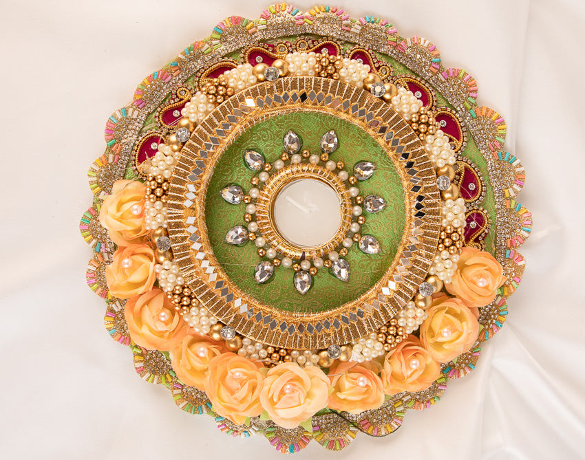 Pista Green Floral Rangoli Mat